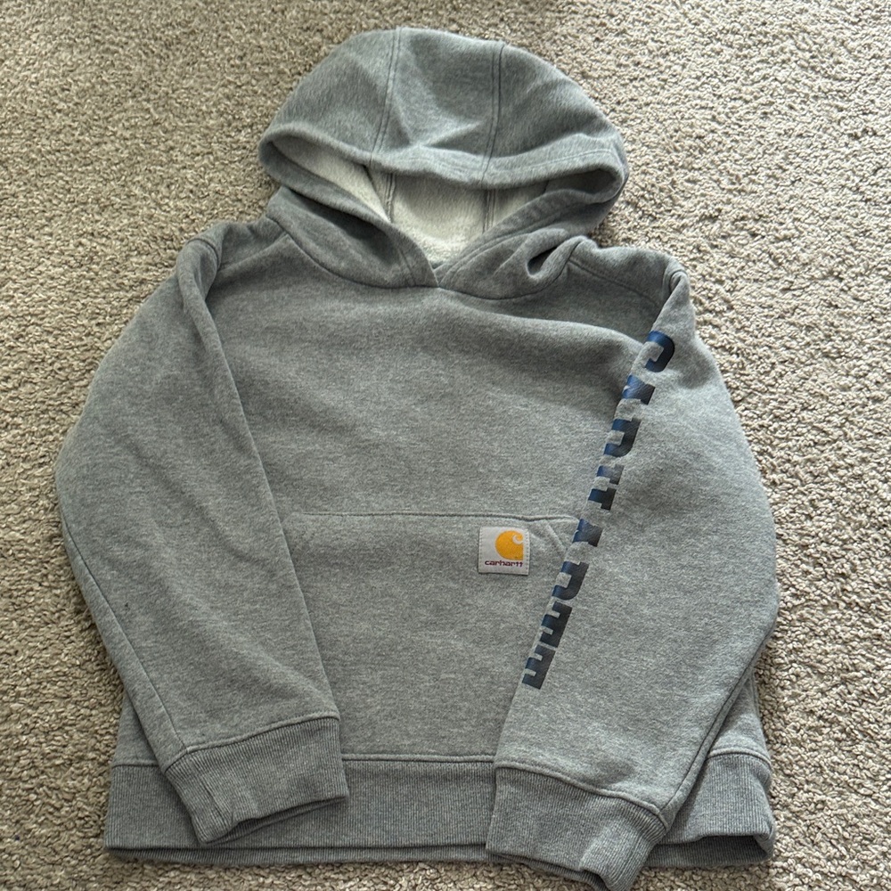 Carhartt Heather Gray Pullover Hoodie with Sleeve Script
